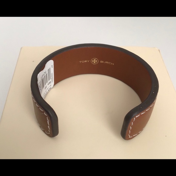 New Tory Burch Logo Cuff Bracelet Hex Stud Leather - Picture 7 of 7